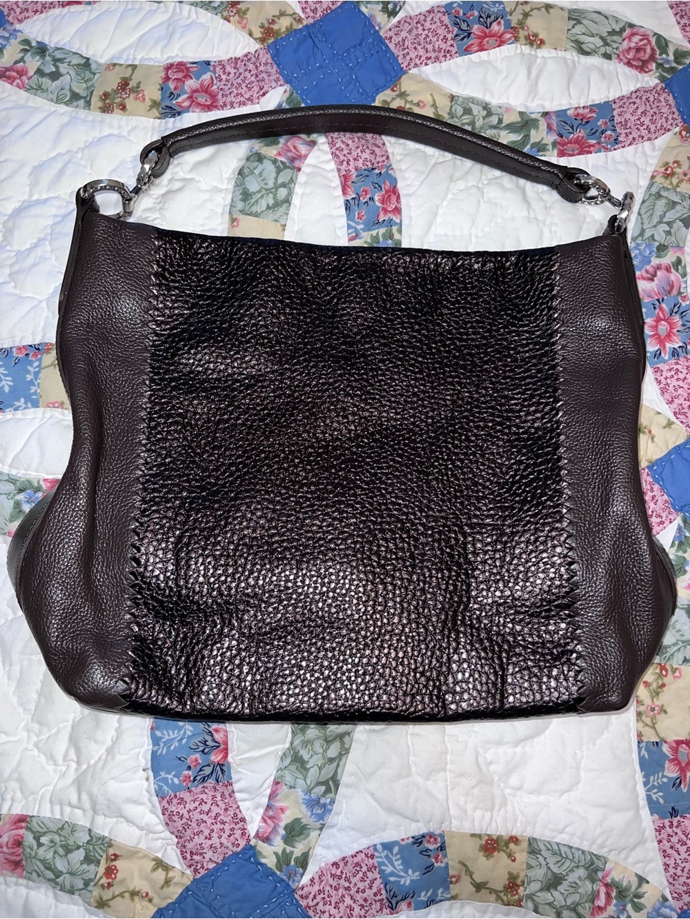 Brighton Georgia Espresso & Bronze Metallic Leather Hobo Bag ZigZag Laced